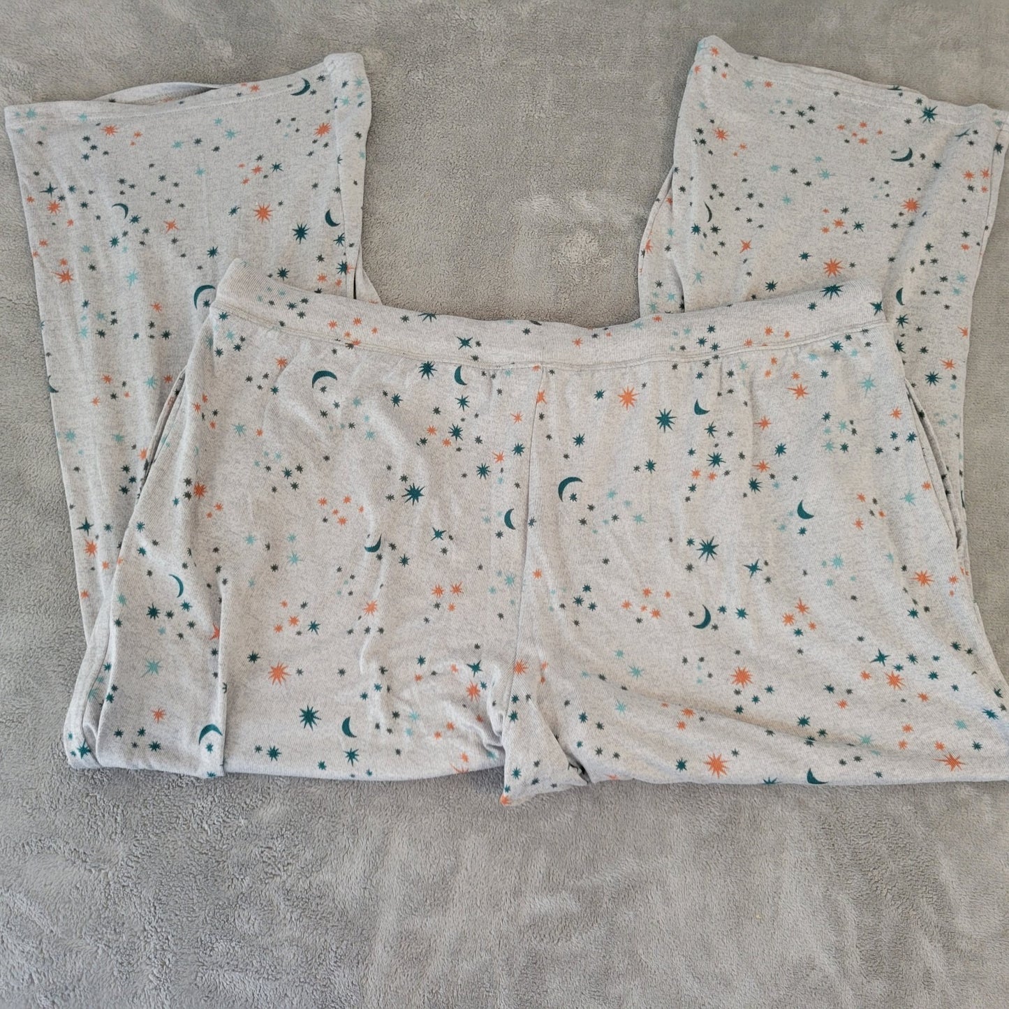 Joyspun Womens Pajama Pants 2X Plus Comfy Gray Moons Stars Loungewear Drawstring
