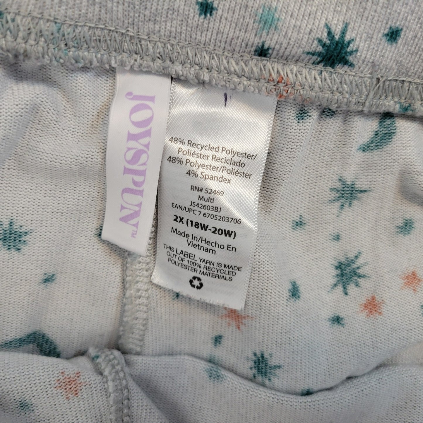 Joyspun Womens Pajama Pants 2X Plus Comfy Gray Moons Stars Loungewear Drawstring