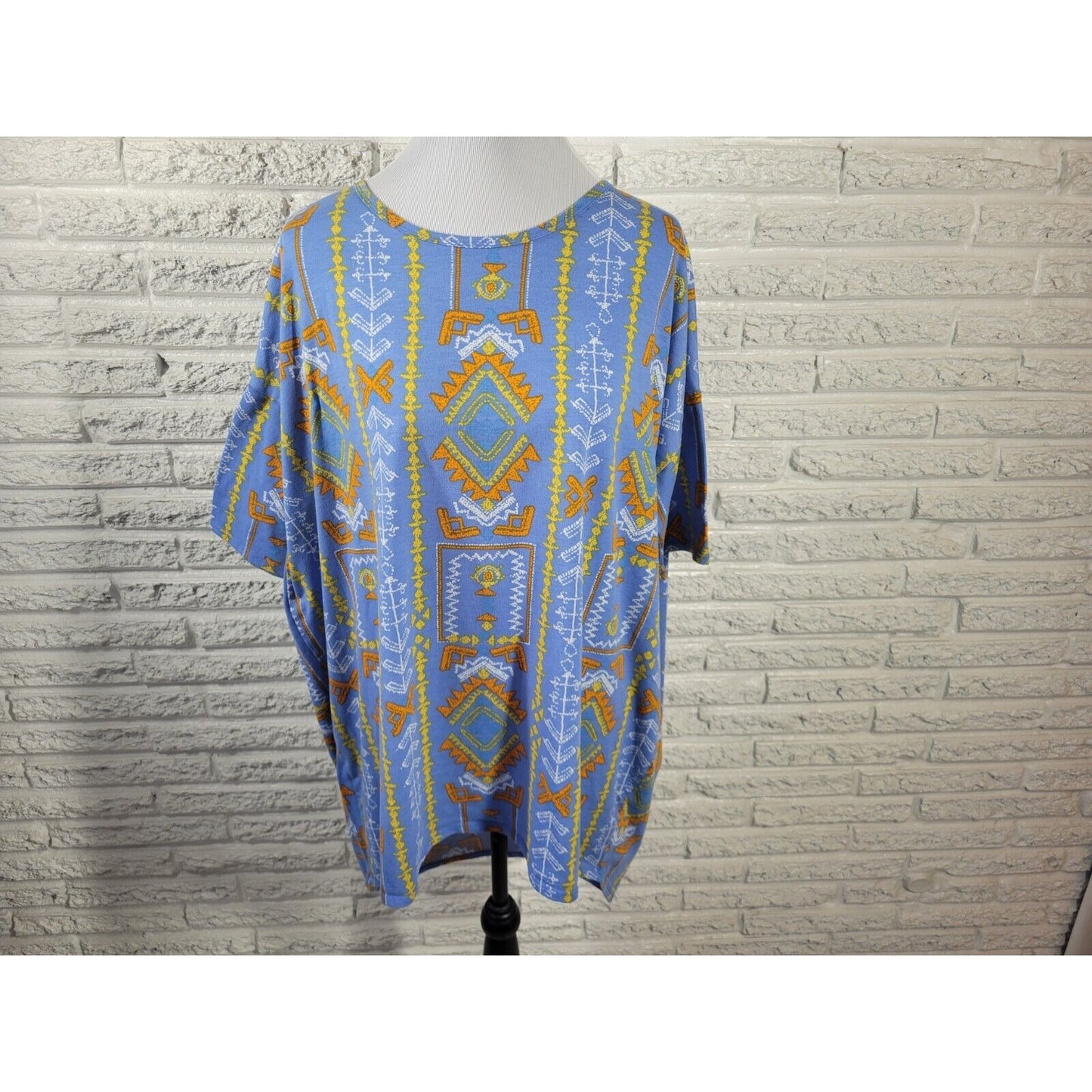 Lularoe Womens Top Extra Large XL Tee Asymmetric Casual Blue Southwestern Tribal