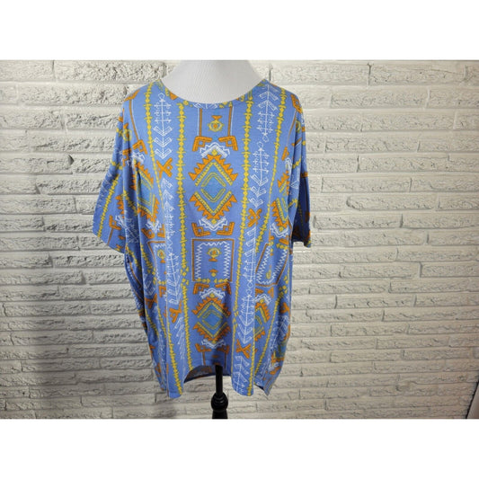 Lularoe Womens Top Extra Large XL Tee Asymmetric Casual Blue Southwestern Tribal