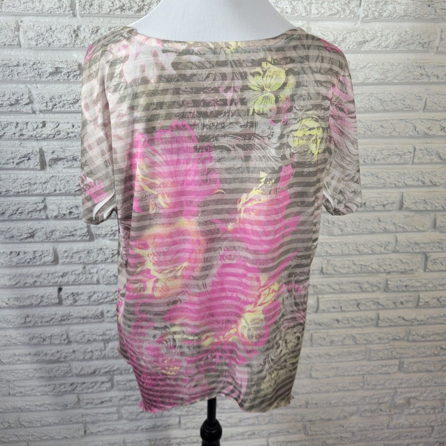 Jane Ashley Womens Top 2X Tee Pink Floral Polyester Handkerchief Hem Lightweight