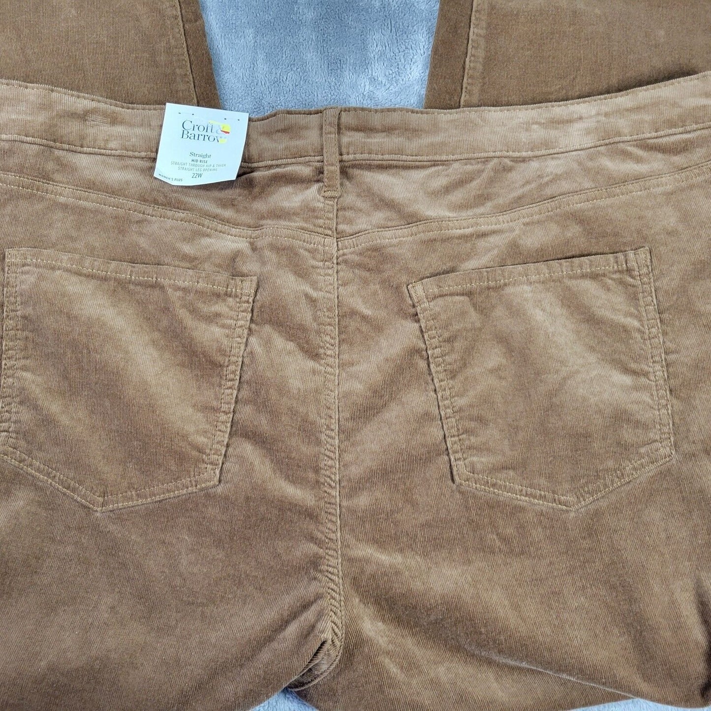 Croft Barrow Womens Pants 22W Plus Corduroy Brown Straight Leg Zip Fly Comfy