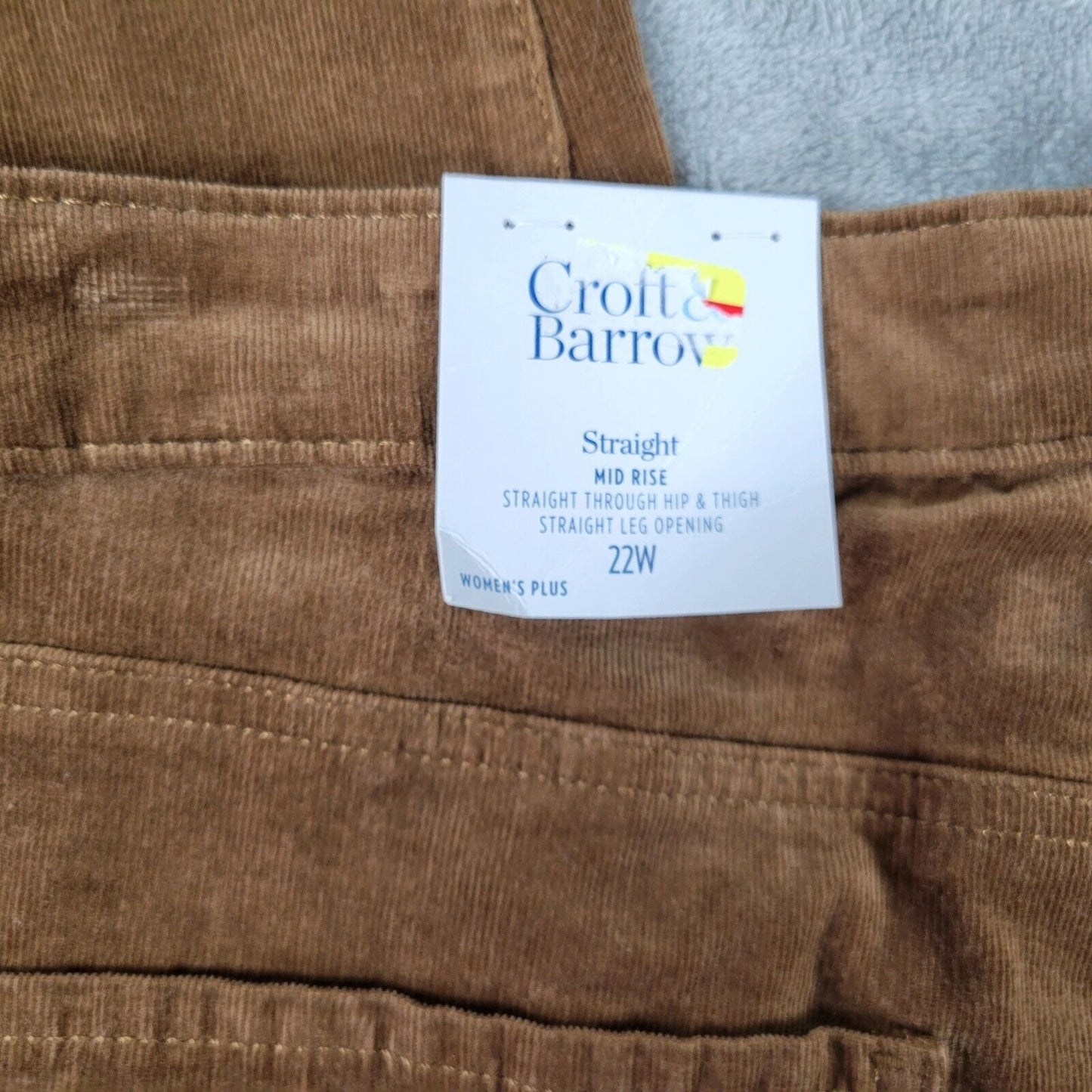 Croft Barrow Womens Pants 22W Plus Corduroy Brown Straight Leg Zip Fly Comfy