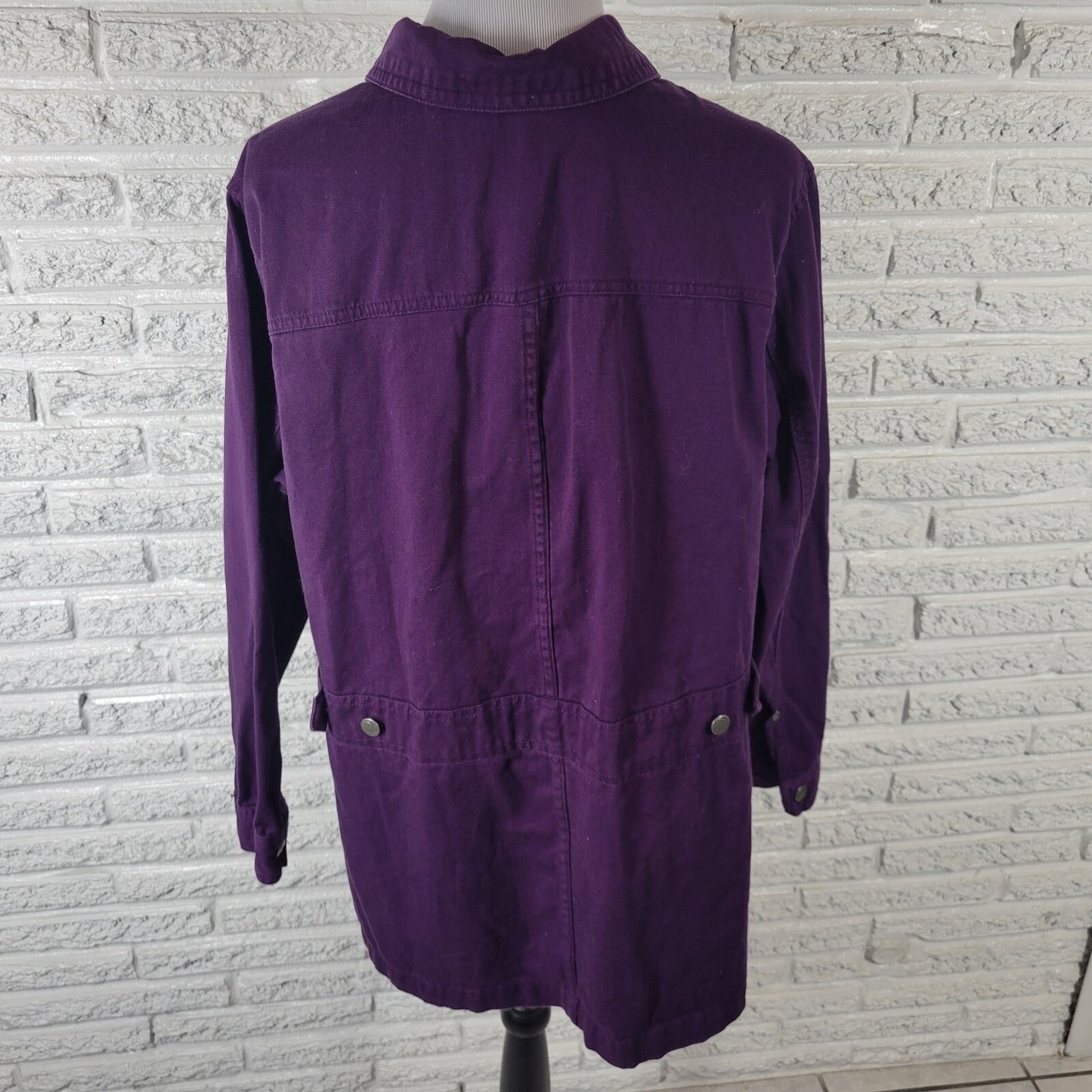 Roamans Womens Jacket 18W Plus Button Up Purple Denim Pockets Adjustable Waist