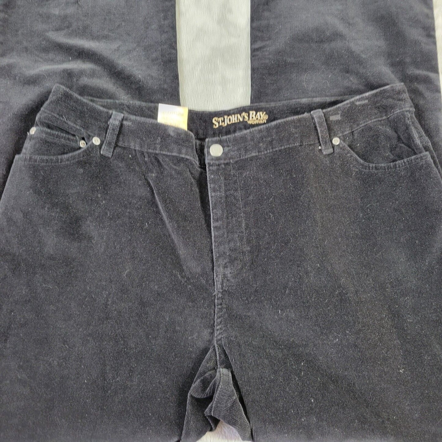 St Johns Bay Women Jeans 18W Average Boot Cut Black Corduroy Denim Zip Fly Comfy
