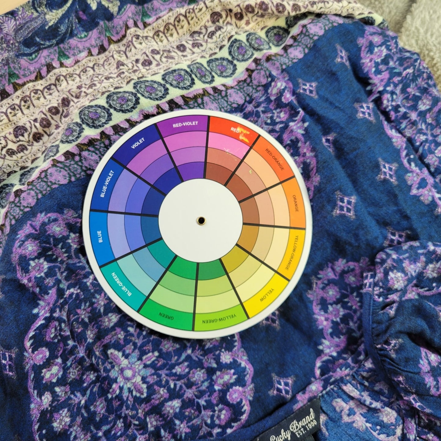 Lucky Brand Women Top 1X Plus Long Sleeve Blue Purple Geometric Sheer 1/4 Button