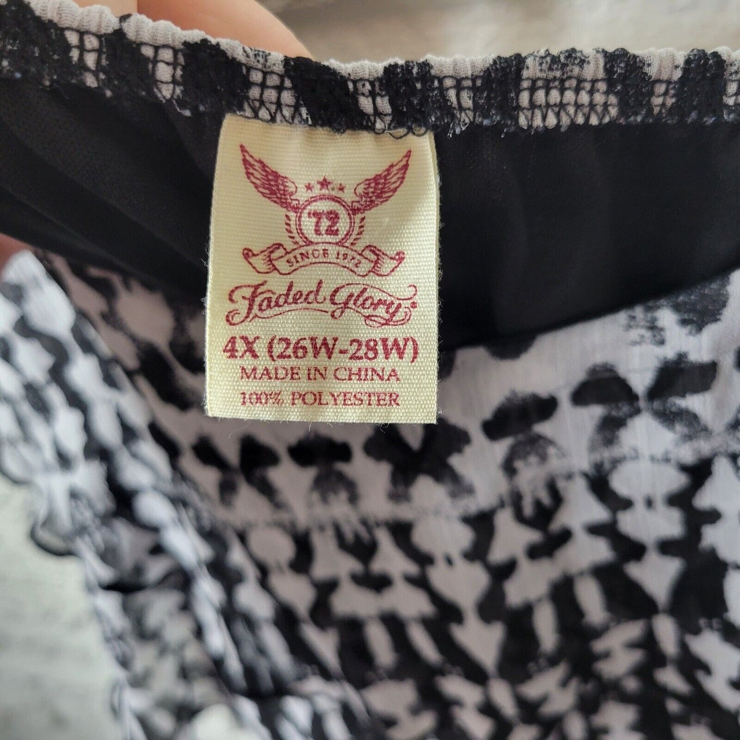 Faded Glory Womens Dress 4X Slip Sheath Adjustable Spaghetti Black Geometric