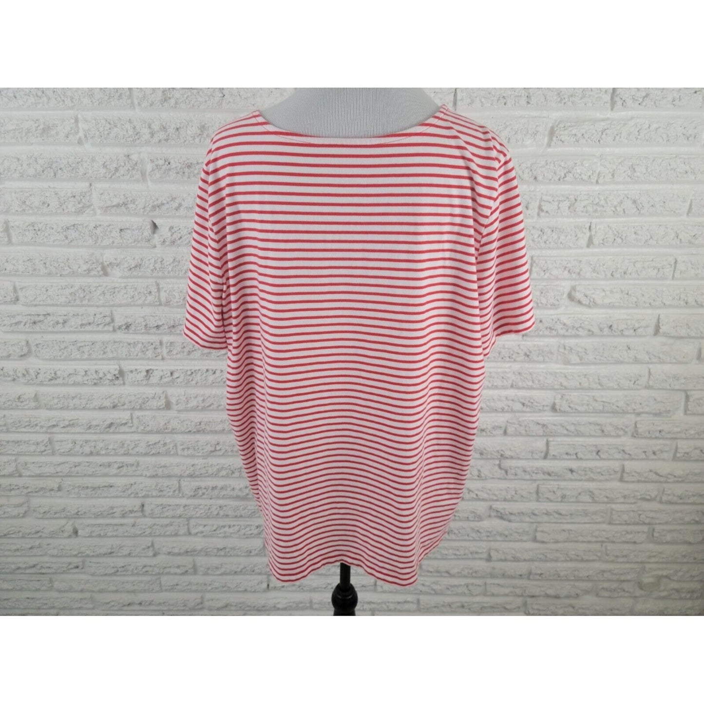 Coral Bay Women Shirt 2X Plus Tee Studded Pullover Red Stripe Casual Lightweight