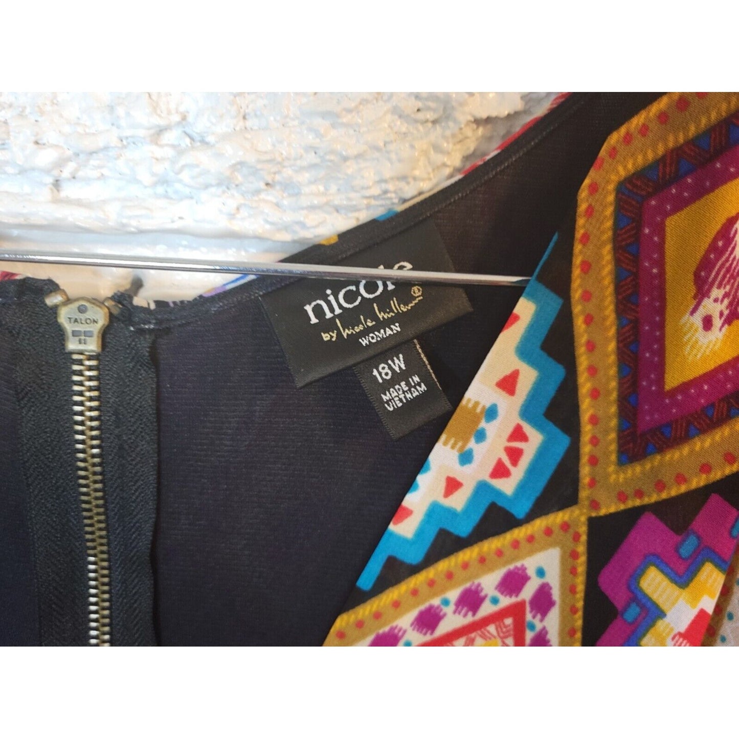 Nicole Miller Womens Dress 18W Plus Sheath Flutter Sleeve Black Geometric Zip