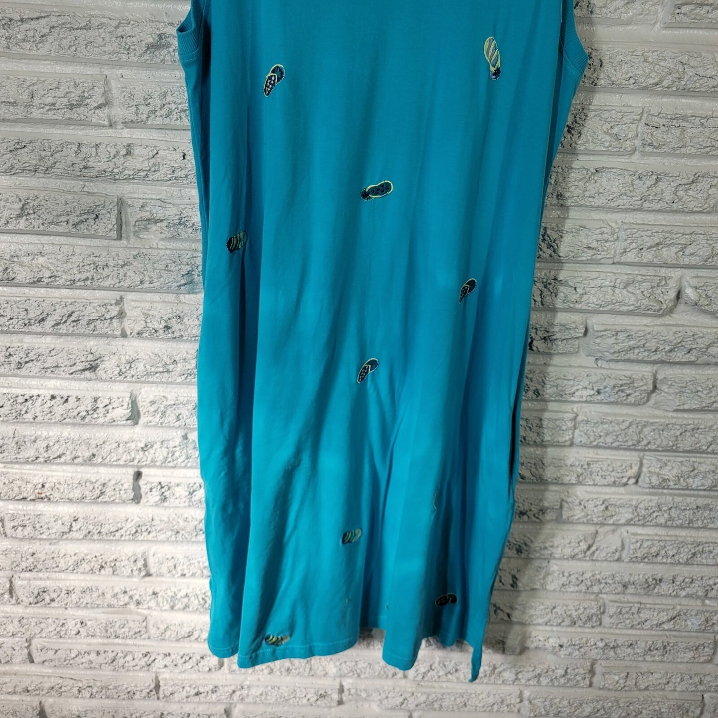 Jane Ashley Women Dress 1X Plus Sleeveless Blue Flip Flops Summer Cotton Pockets