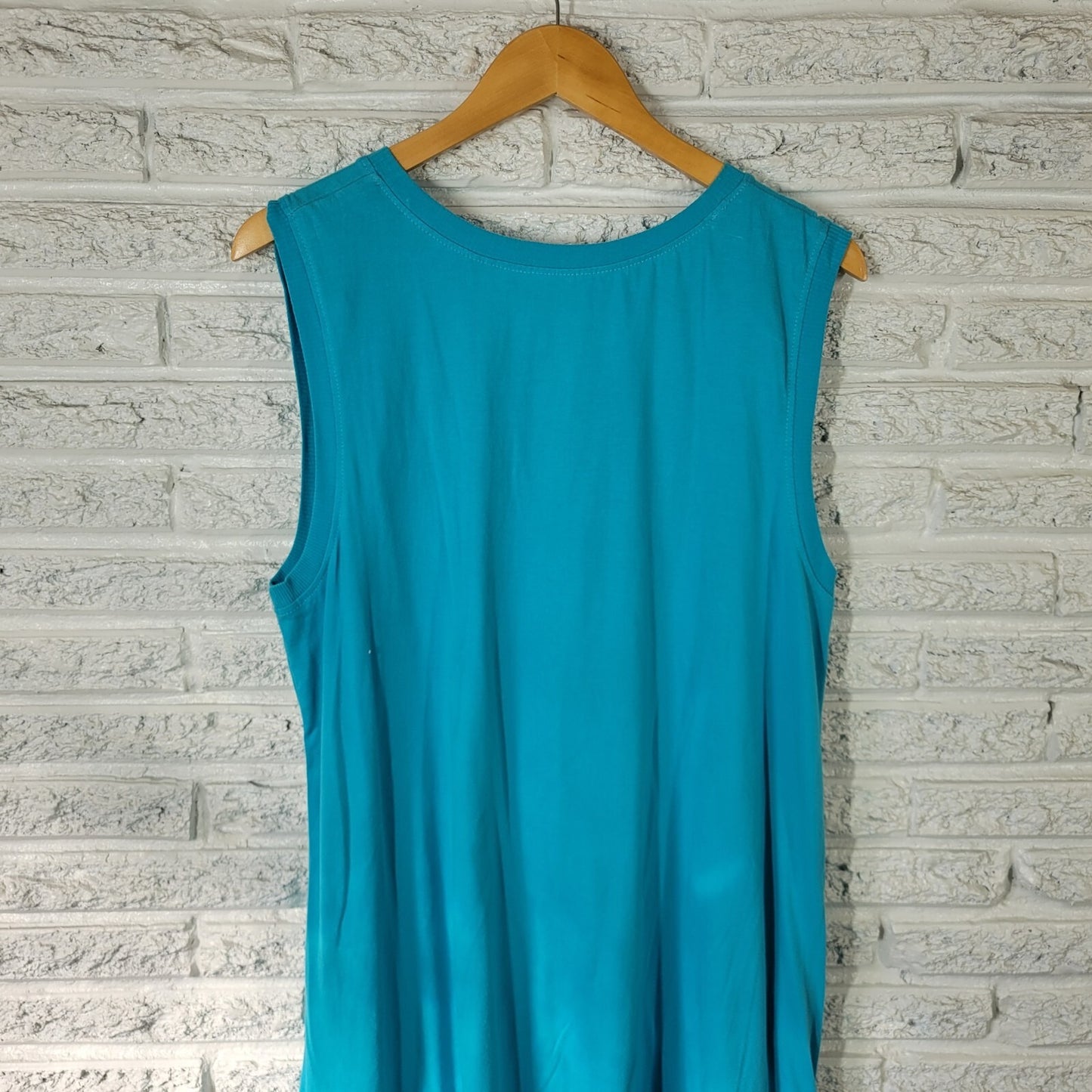 Jane Ashley Women Dress 1X Plus Sleeveless Blue Flip Flops Summer Cotton Pockets