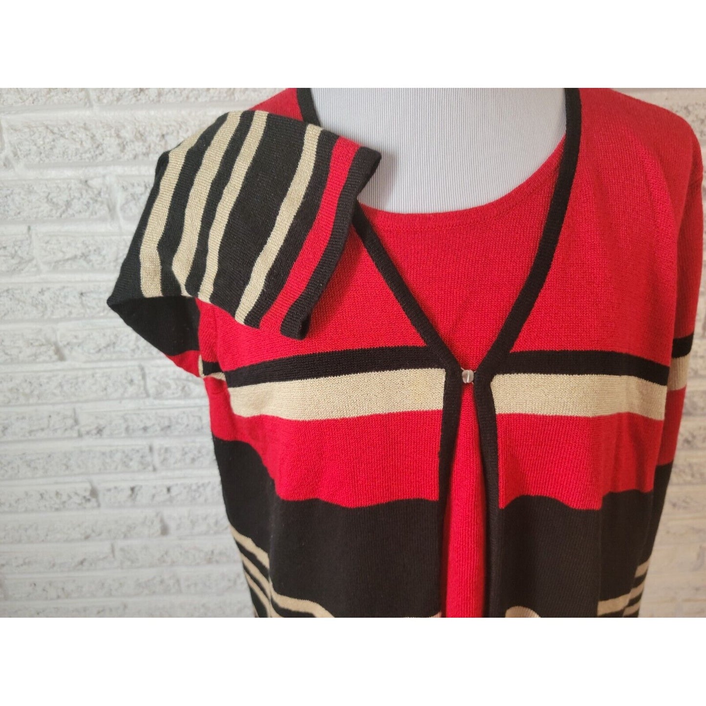 Sag Harbor Women Sweater 2X Plus Long Sleeve Red Stripe Office Clasp Closure