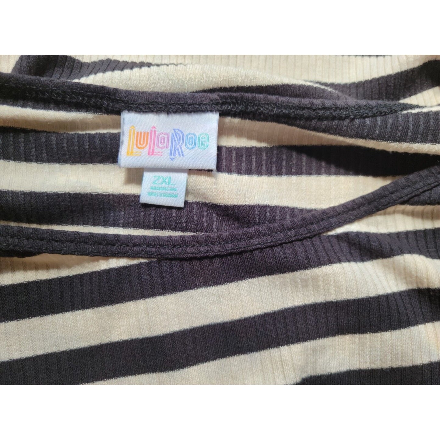 Lularoe Womens Top 2XL Plus Tee Knit Black Stripe Pullover Asymmetric Casual