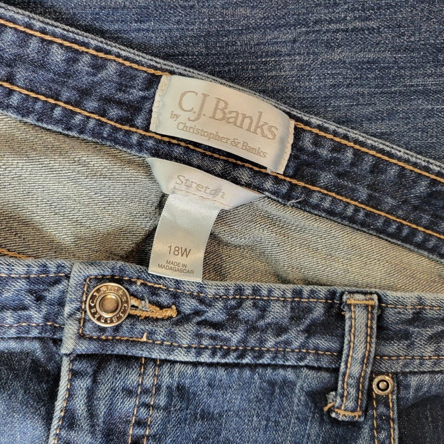 CJ Banks Womens Jeans 18W Plus Straight Leg Dark Blue Denim Zip Fly Cotton Blend