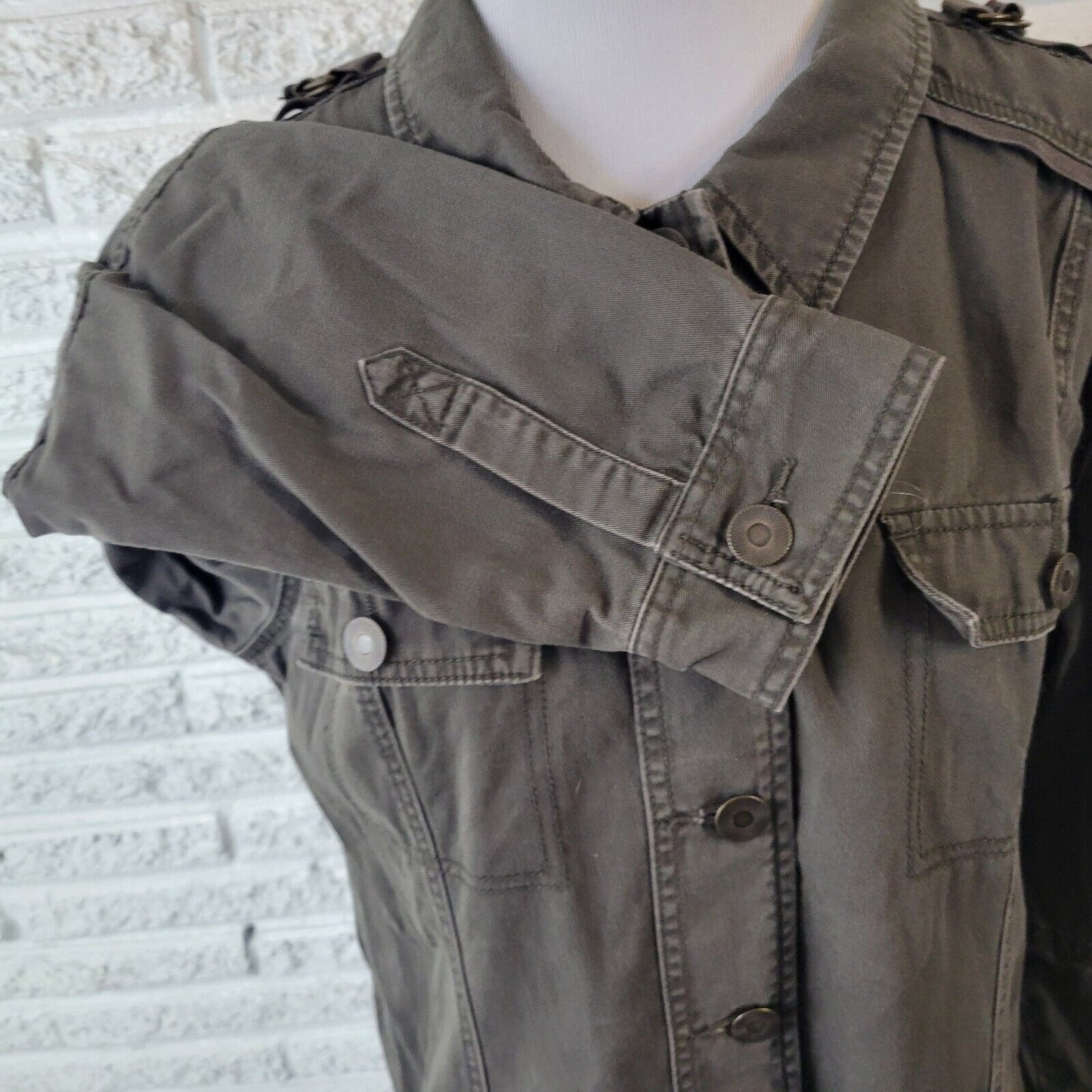 Maurices Womens Jacket XL Denim Gray Cotton Button Shoulder Strap Pockets
