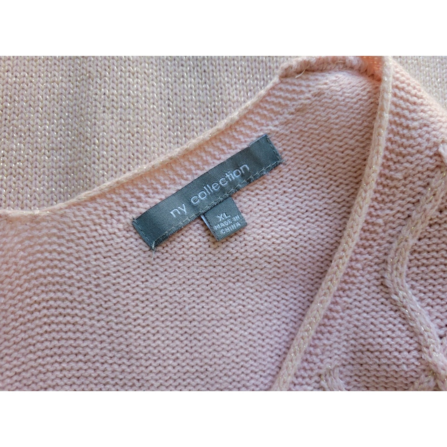 NY Collection Women Sweater Extra Large Short Sleeve Pink Metallic Thread Office