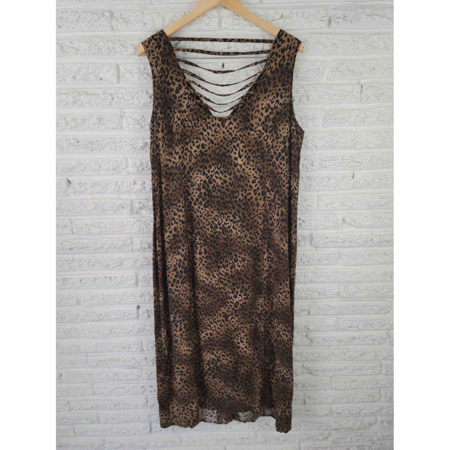 DGI Darian Womens Dress 20W Plus Shift Midi Sleeveless Brown Animal Print Office