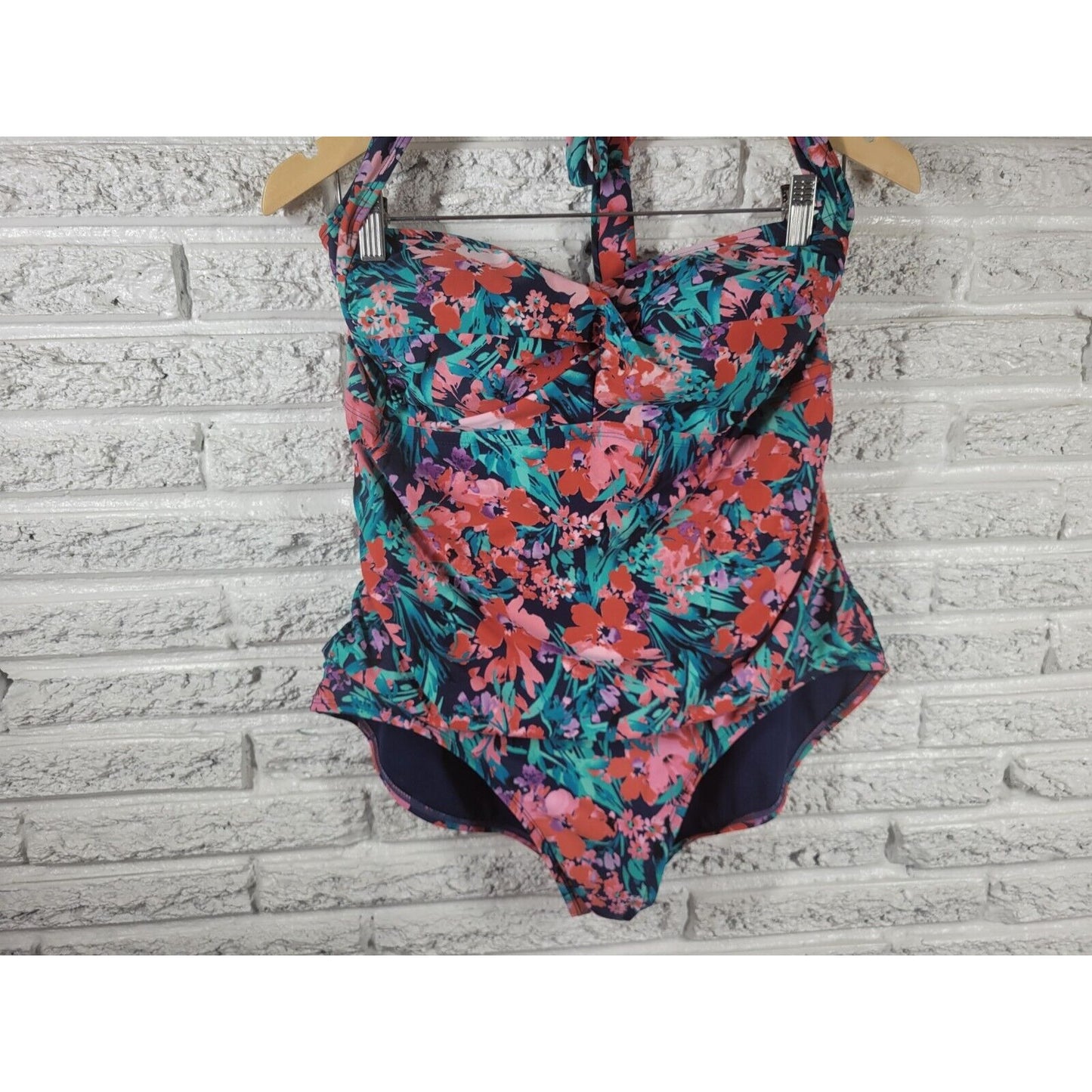 Catalina Women Swimsuit 2X 18W 20W Plus One Piece Halter Red Floral Built in Bra