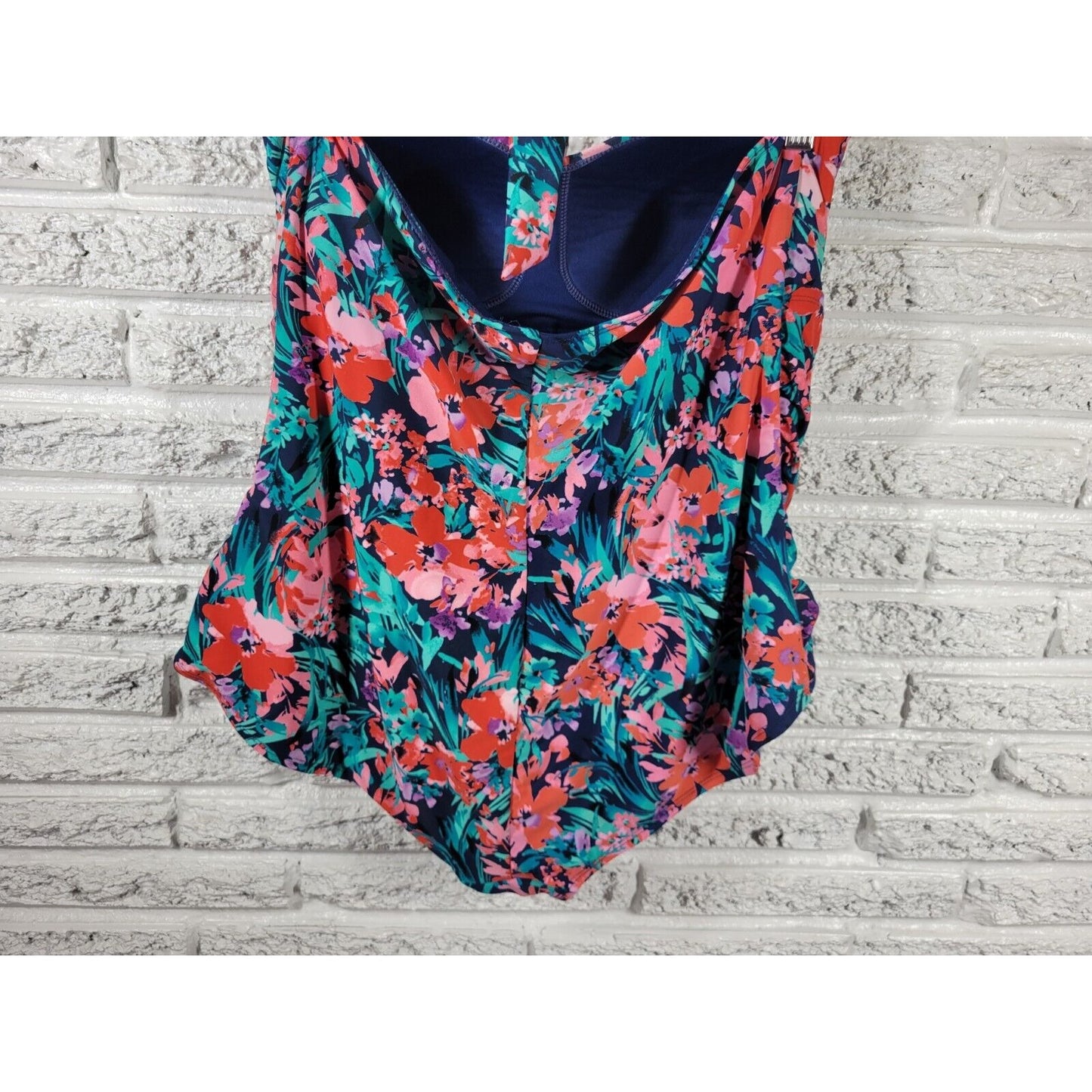 Catalina Women Swimsuit 2X 18W 20W Plus One Piece Halter Red Floral Built in Bra