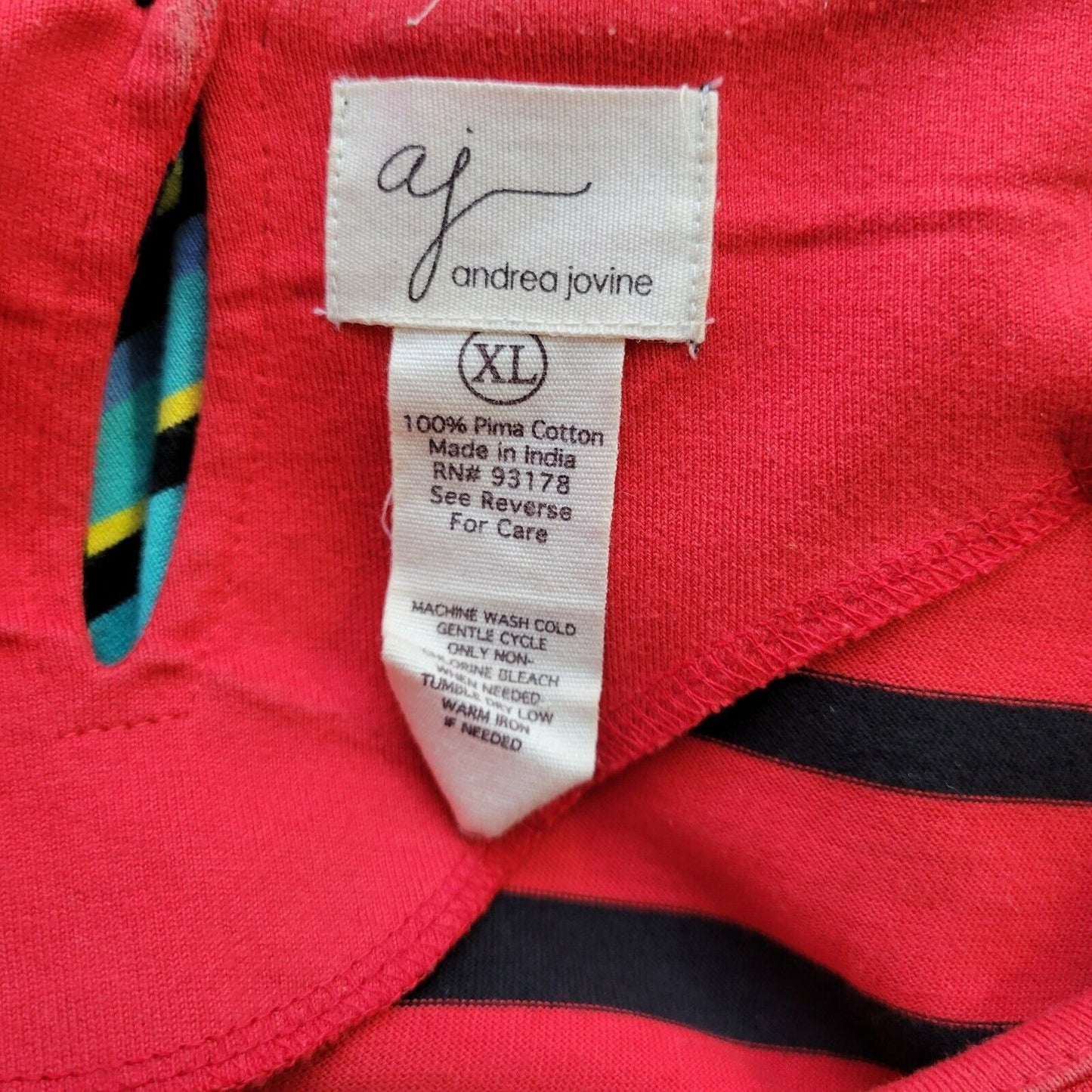 Andrea Jovine Womens Dress Extra Large XL Mini Short Sleeves Red Stripe Comfy