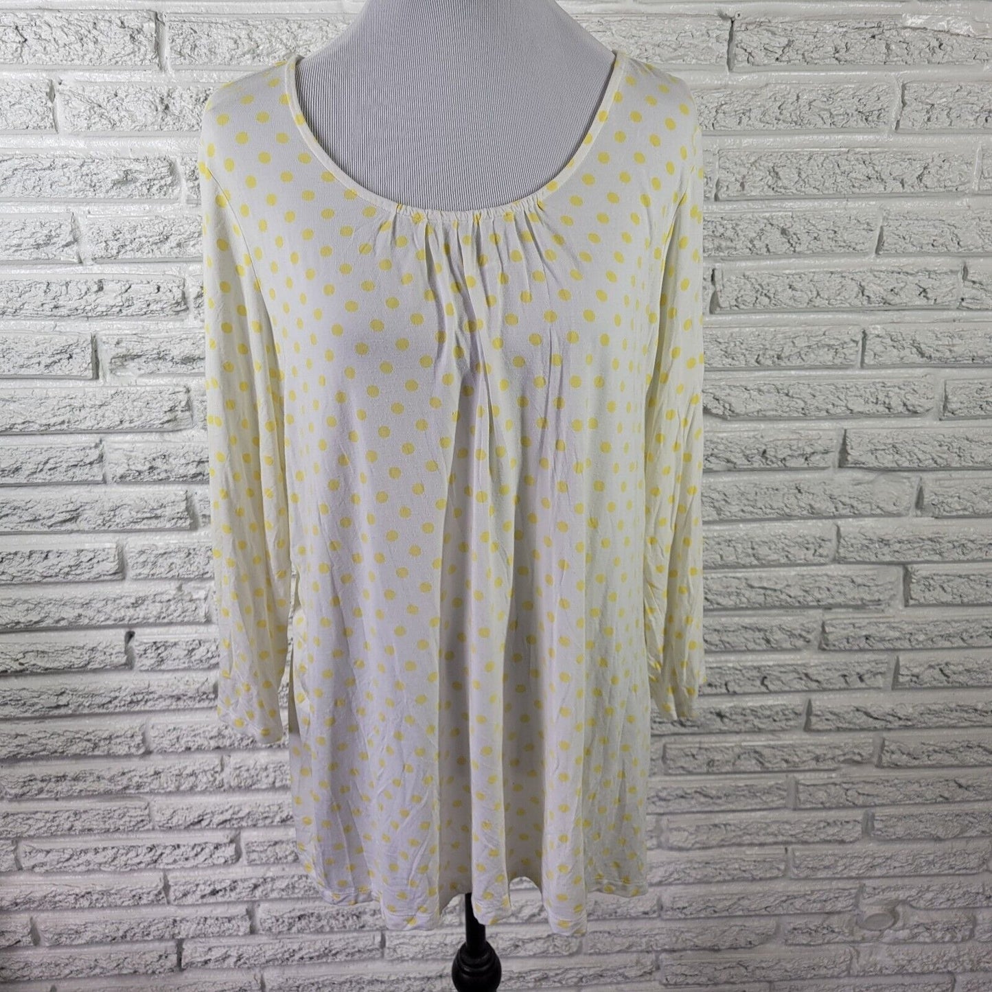 Denim Co Womens Top 1X Plus Tunic Long Sleeve Comfy Yellow Polka Dot Lightweight