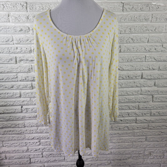 Denim Co Womens Top 1X Plus Tunic Long Sleeve Comfy Yellow Polka Dot Lightweight