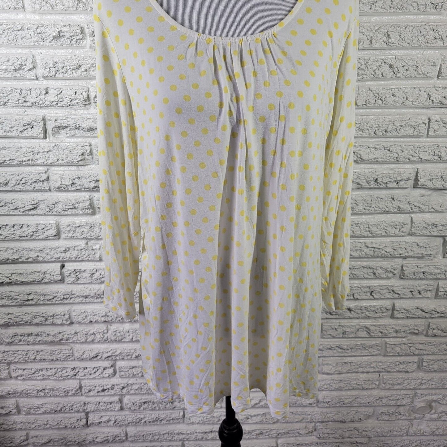 Denim Co Womens Top 1X Plus Tunic Long Sleeve Comfy Yellow Polka Dot Lightweight