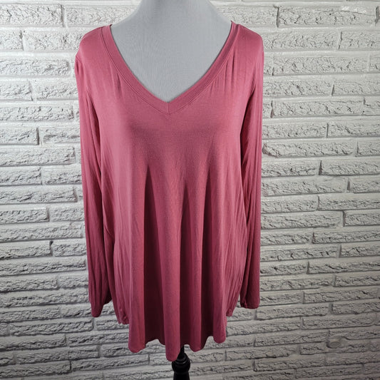 Zenana Womens Top 2X Plus Tunic Asymmetric Pink Lightweight Casual Rayon Spandex