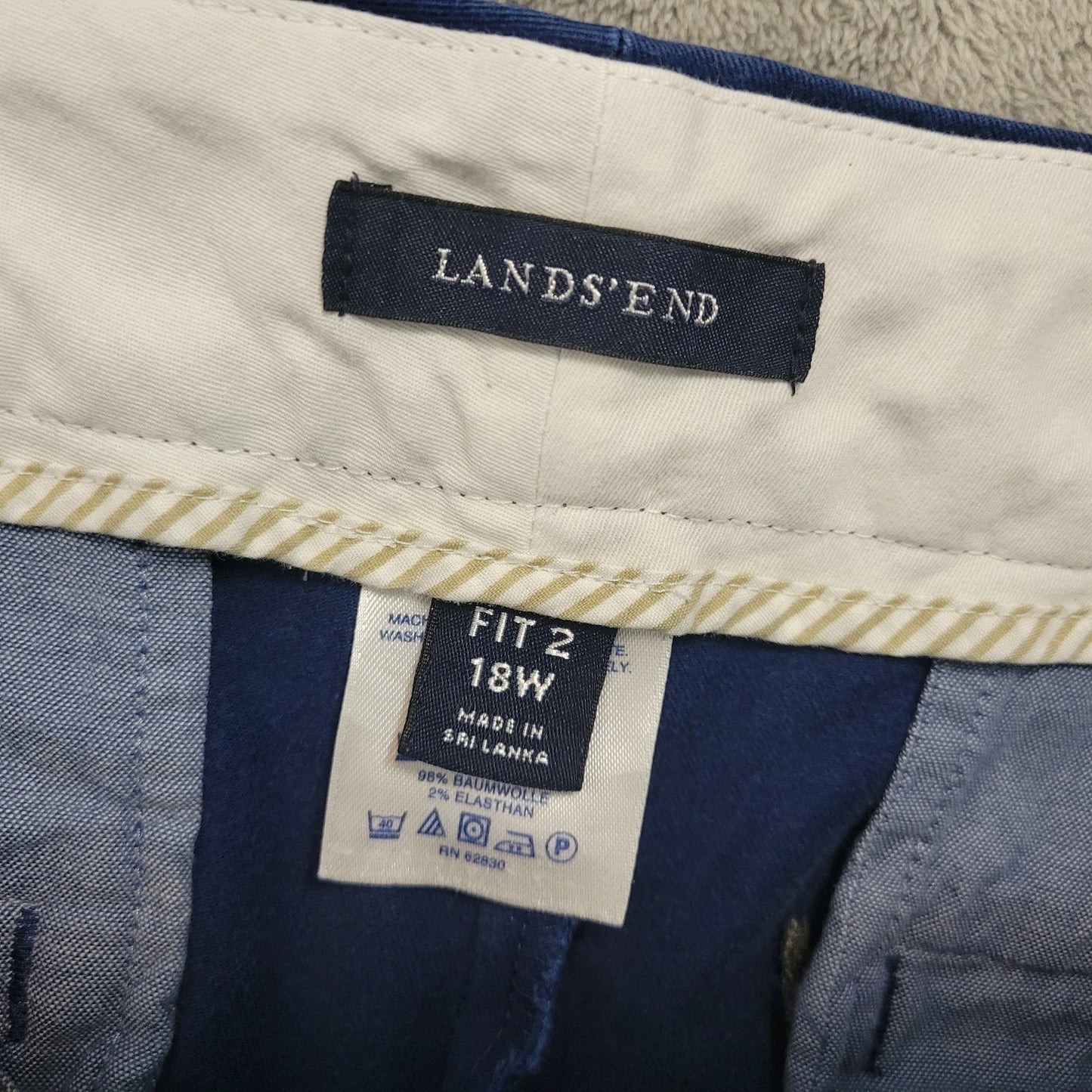 Lands End Womens Pants 18W Plus Capri Blue Zip Fly Cotton Blend Pockets Casual