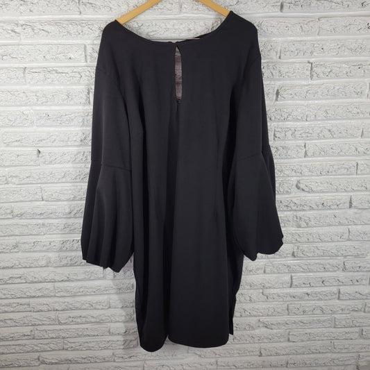 Ashley Stewart Womens Dress 30 Plus Gathered Sleeve Black Keyholes Poly Blend