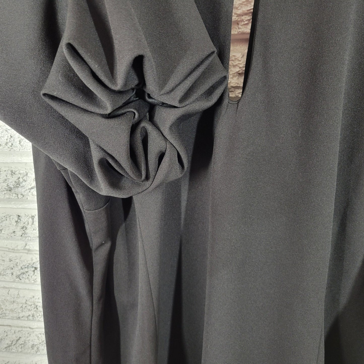 Ashley Stewart Womens Dress 30 Plus Gathered Sleeve Black Keyholes Poly Blend