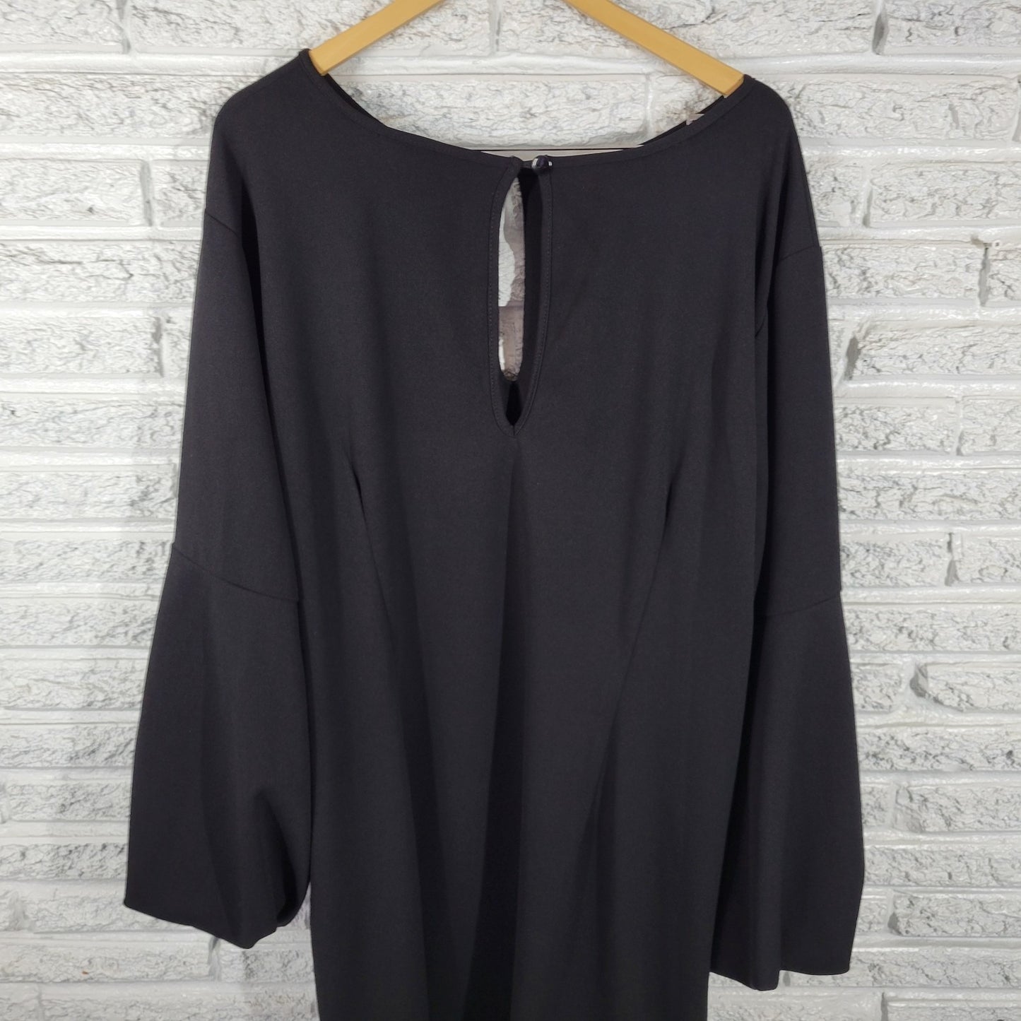 Ashley Stewart Womens Dress 30 Plus Gathered Sleeve Black Keyholes Poly Blend