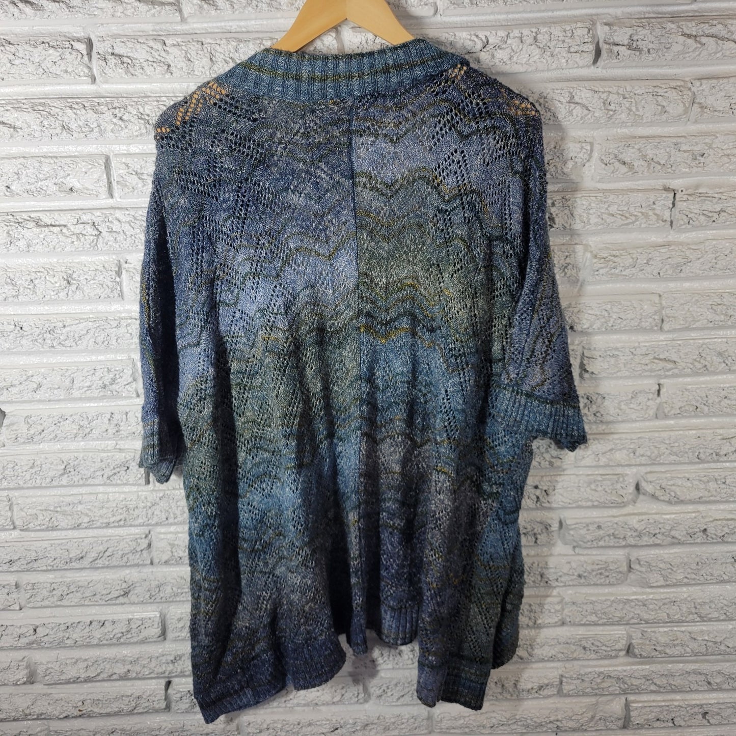 Catherines Womens Sweater 3X Plus Cardigan Open Short Sleeve Blue Cotton Blend