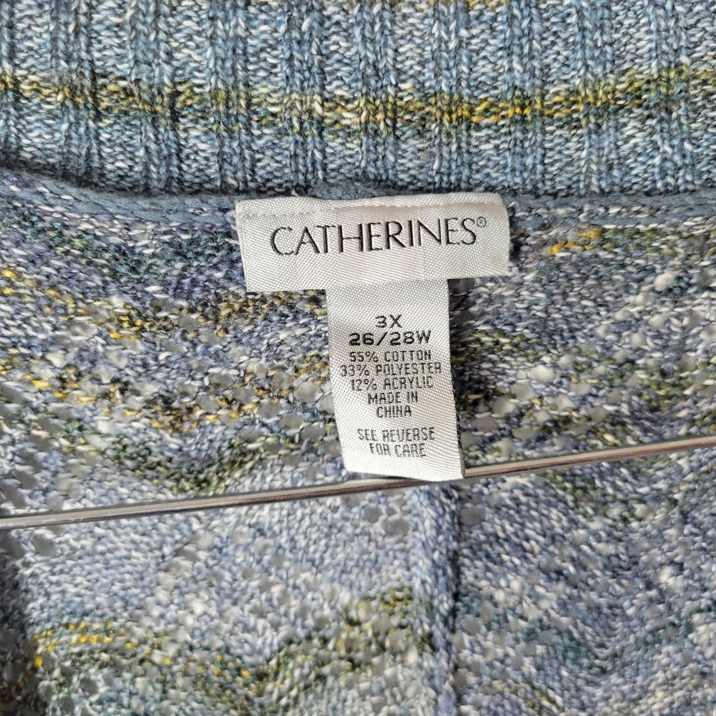 Catherines Womens Sweater 3X Plus Cardigan Open Short Sleeve Blue Cotton Blend