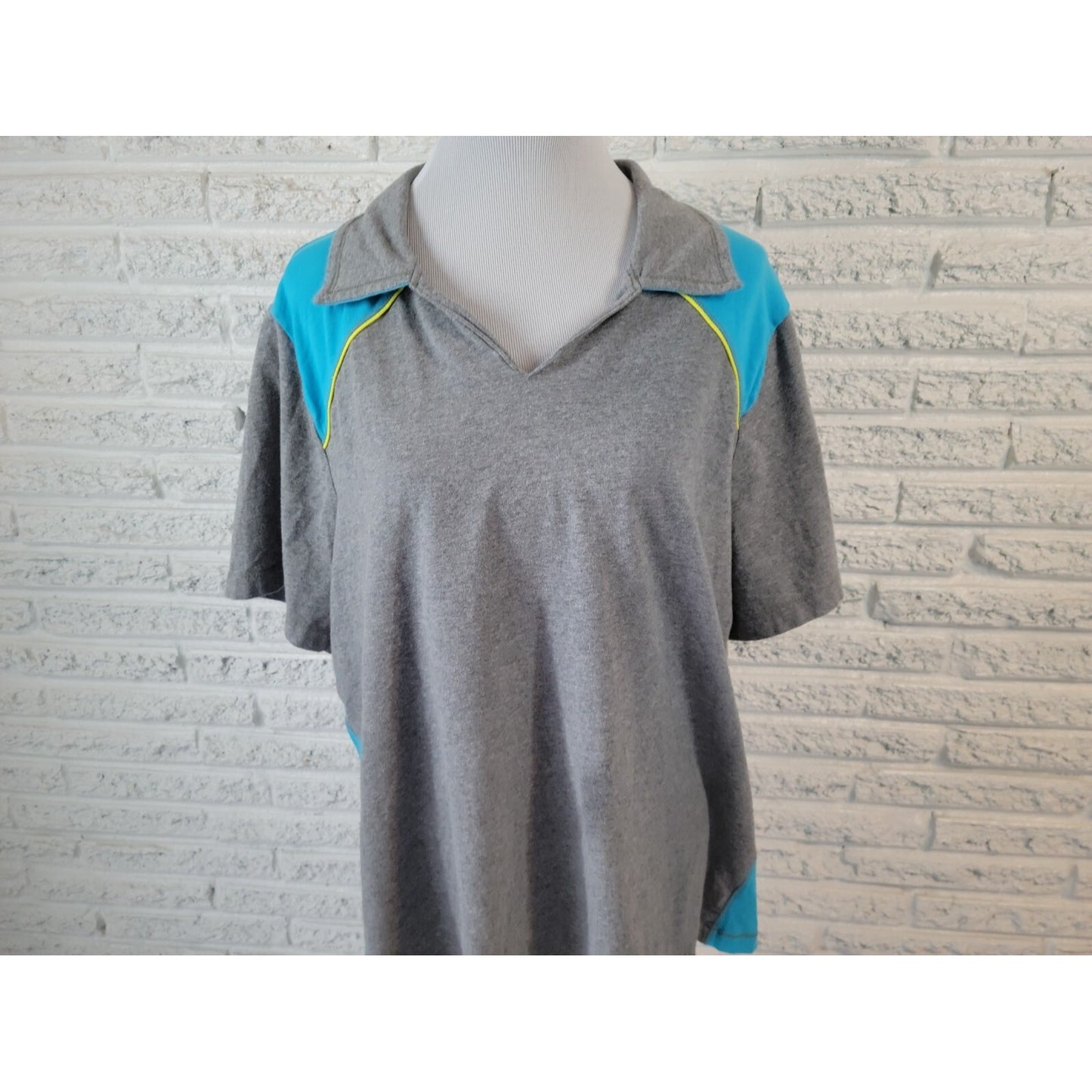 Catherines Womens Top 2X 22W 24W Plus Short Sleeve Gray Collar Pullover Casual