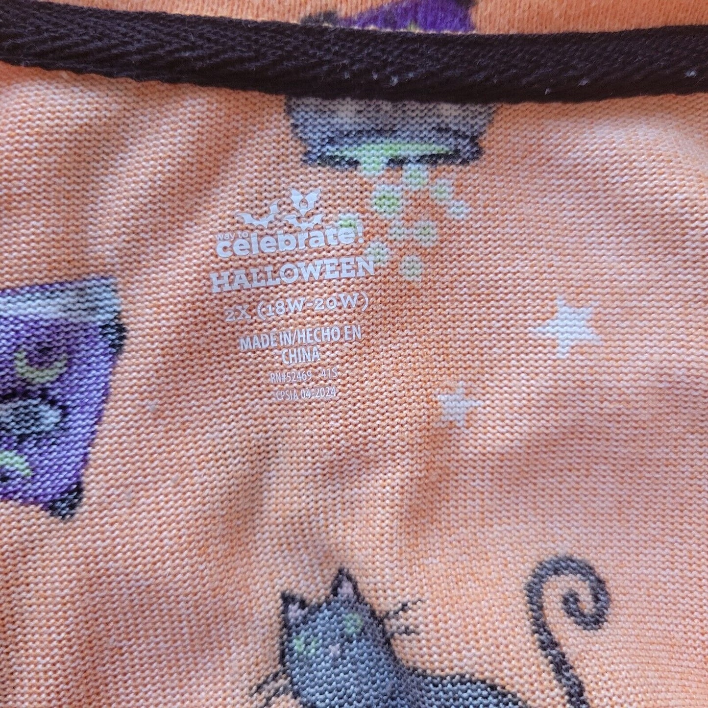 Halloween Womens Pajama Set 2X Knit Orange Cats All Over Lightweight Loungewear