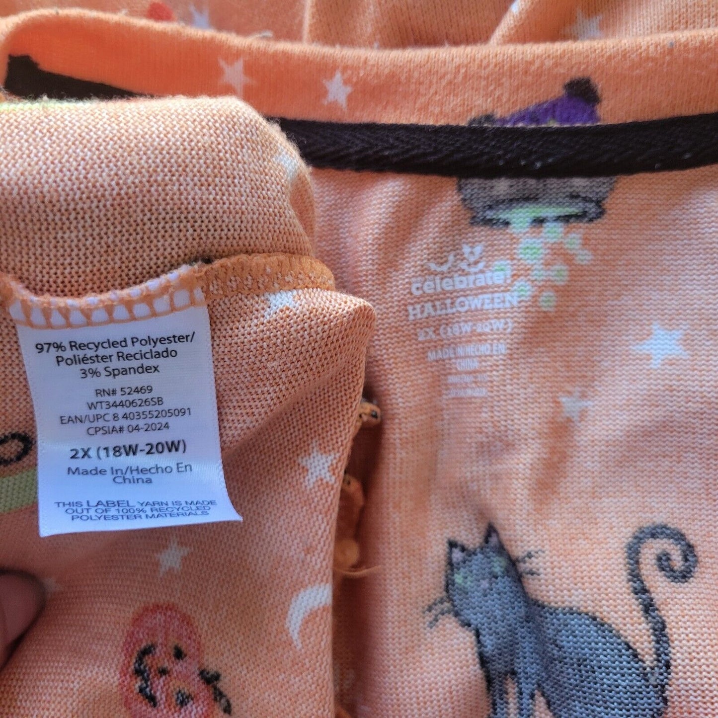 Halloween Womens Pajama Set 2X Knit Orange Cats All Over Lightweight Loungewear