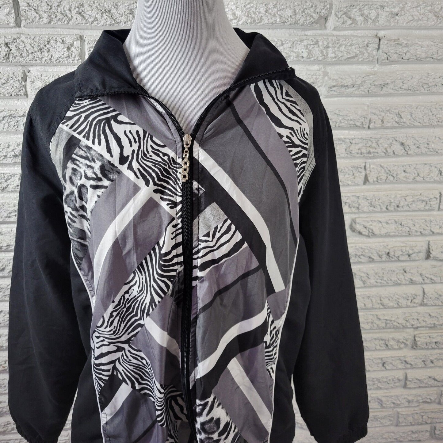 Activology Women Jacket Extra Large XL Black Animal Print Zip Lightweight Lined