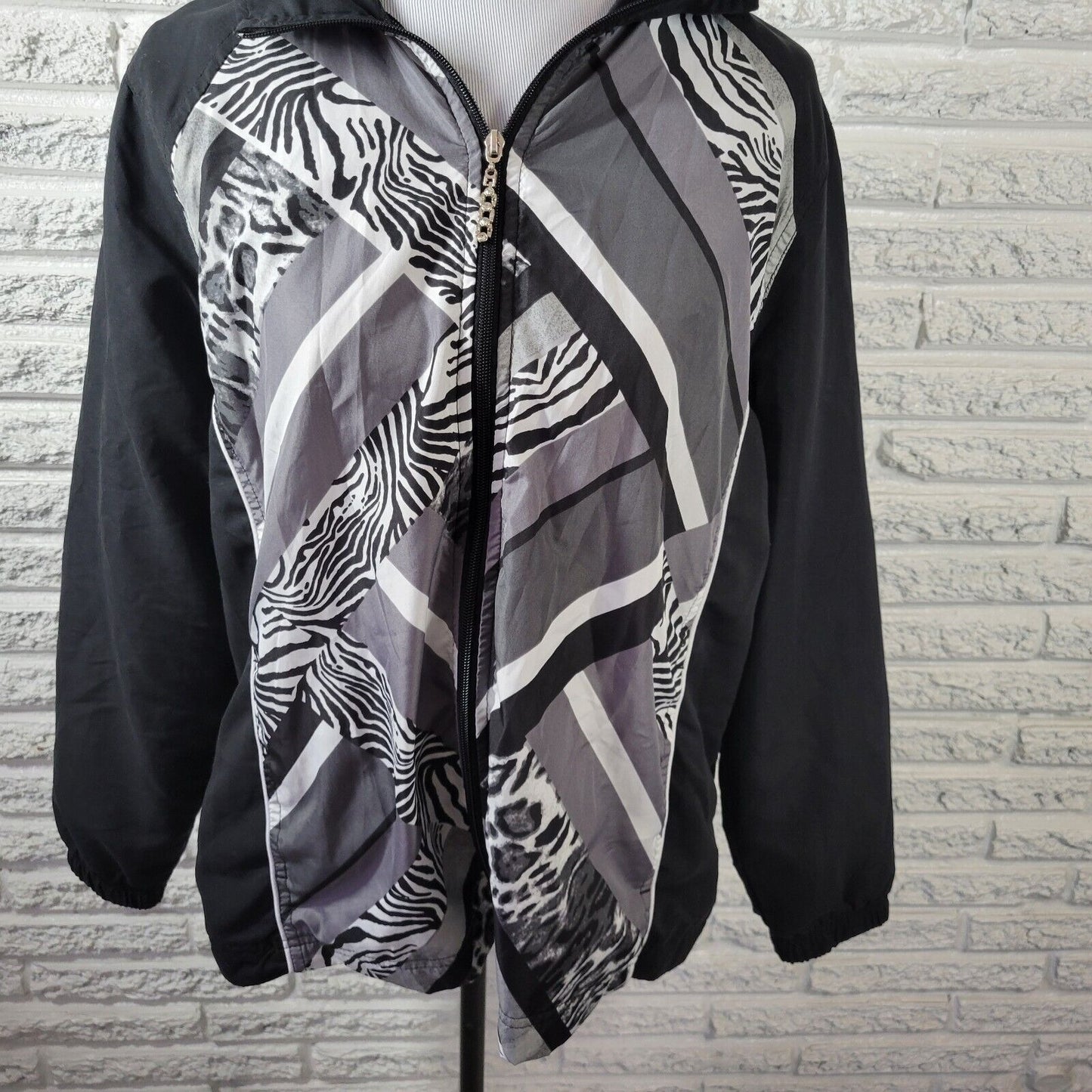 Activology Women Jacket Extra Large XL Black Animal Print Zip Lightweight Lined