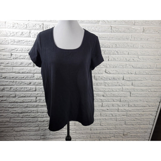 Isaac Mizrahi Live QVC Womens Top 1X Plus Tee Cap Sleeve Black Cotton Casual