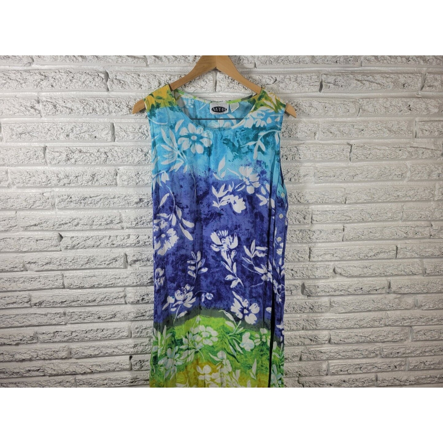 MTB Meant to Be Womens Dress 1X Sleeveless Shift Blue Floral Lightweight Rayon