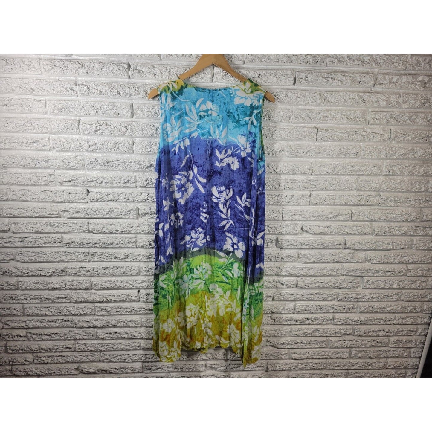 MTB Meant to Be Womens Dress 1X Sleeveless Shift Blue Floral Lightweight Rayon