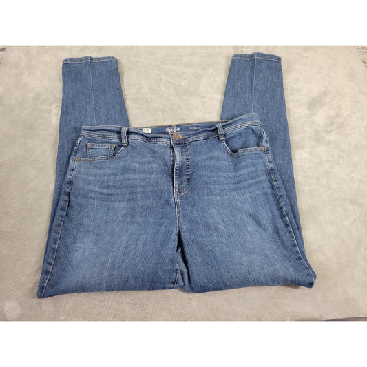 Style & Co Womens Jeans 18 Plus Long Slim Leg Tapered Zip Fly Medium Blue Denim
