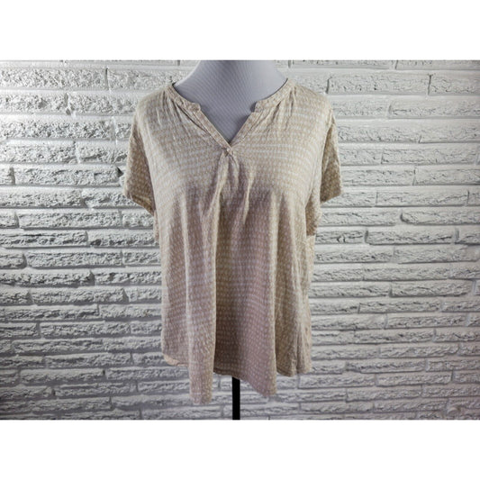 Liz Claiborne Women Top XXL Plus Cap Sleeve Beige Geometric Casual Stretch VNeck