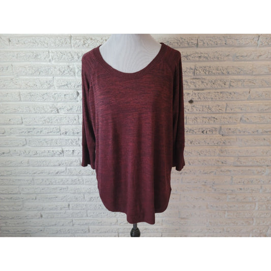 Maurices Women Sweater Extra Large 3/4 Sleeve Burgundy Marled Lightweight Casual