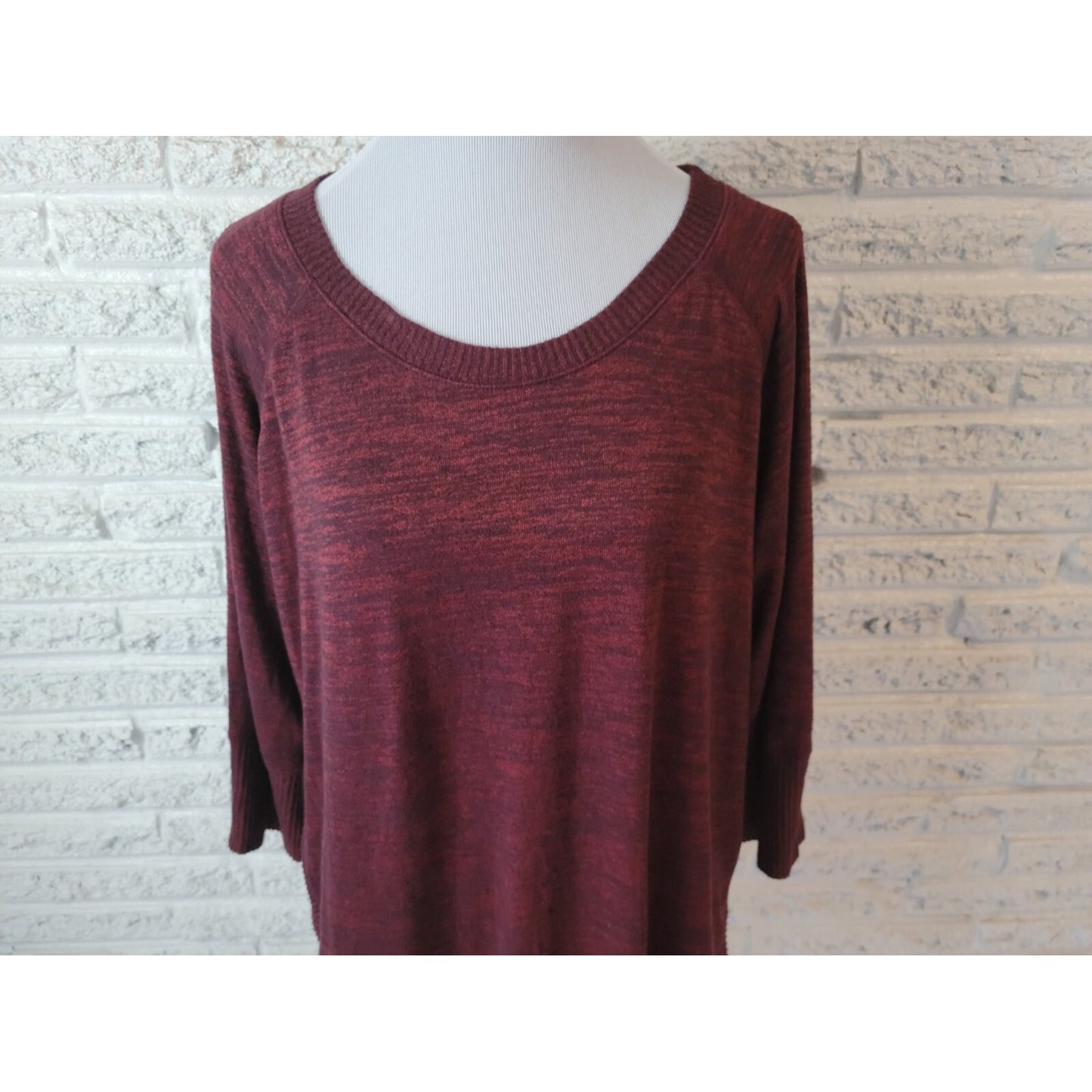 Maurices Women Sweater Extra Large 3/4 Sleeve Burgundy Marled Lightweight Casual
