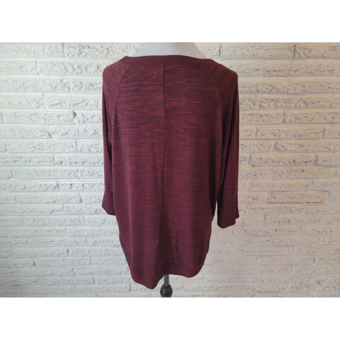 Maurices Women Sweater Extra Large 3/4 Sleeve Burgundy Marled Lightweight Casual