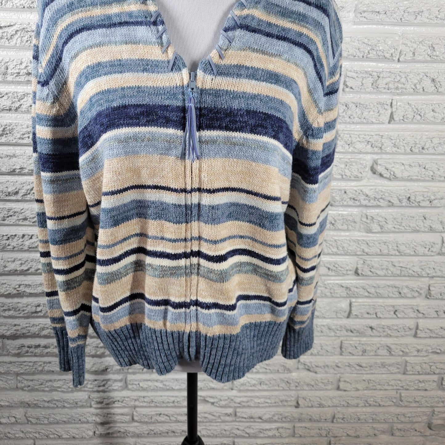 Tiara International Womens Sweater Extra Large XL Cardigan Full Zip Blue Stripe