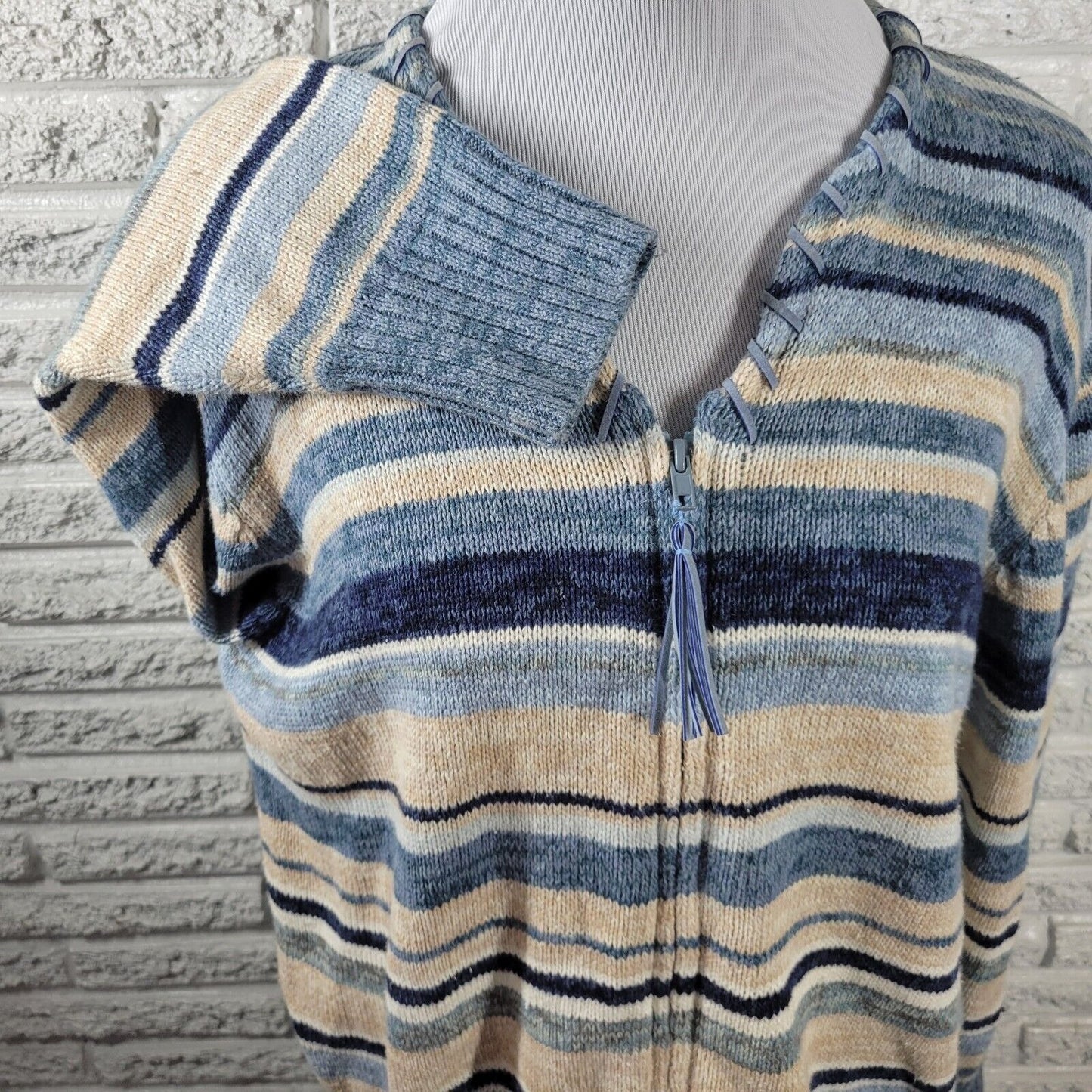 Tiara International Womens Sweater Extra Large XL Cardigan Full Zip Blue Stripe
