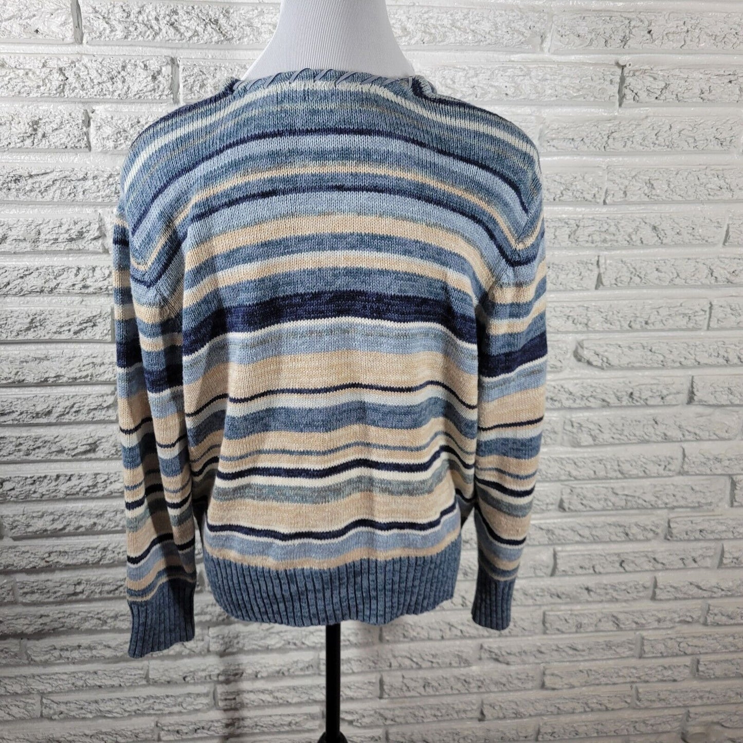 Tiara International Womens Sweater Extra Large XL Cardigan Full Zip Blue Stripe